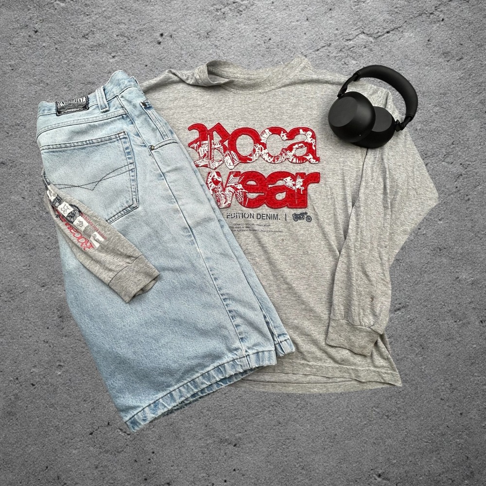 Vintage Rocawear Long Sleeve Shirt Gray Red Biker Edition Y2K XL‎ 596